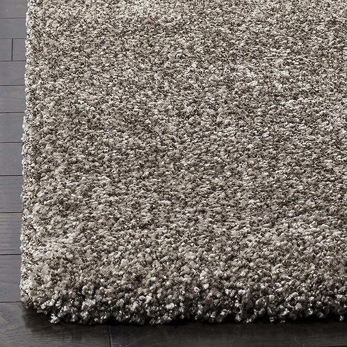 Light Grey Handwoven Microfiber Plush Solid High Density Shaggy Carpet