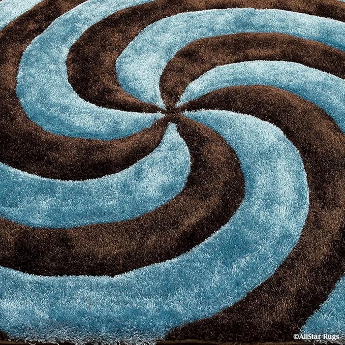 Sky Blue & Black Microfiber Handcrafted Super Soft Tornado Shaggy Carpet