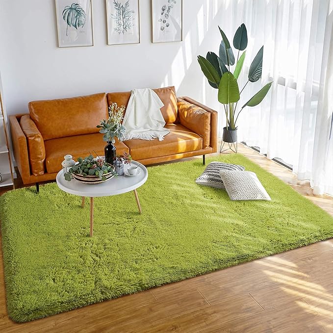 Green Microfiber Solid Handcrafted Ultra Soft Shaggy Carpet