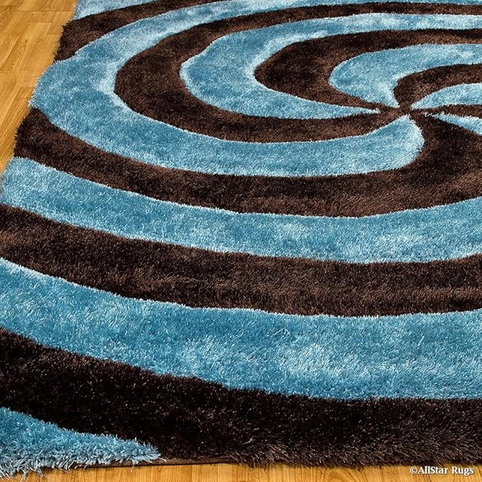 Sky Blue & Black Microfiber Handcrafted Super Soft Tornado Shaggy Carpet