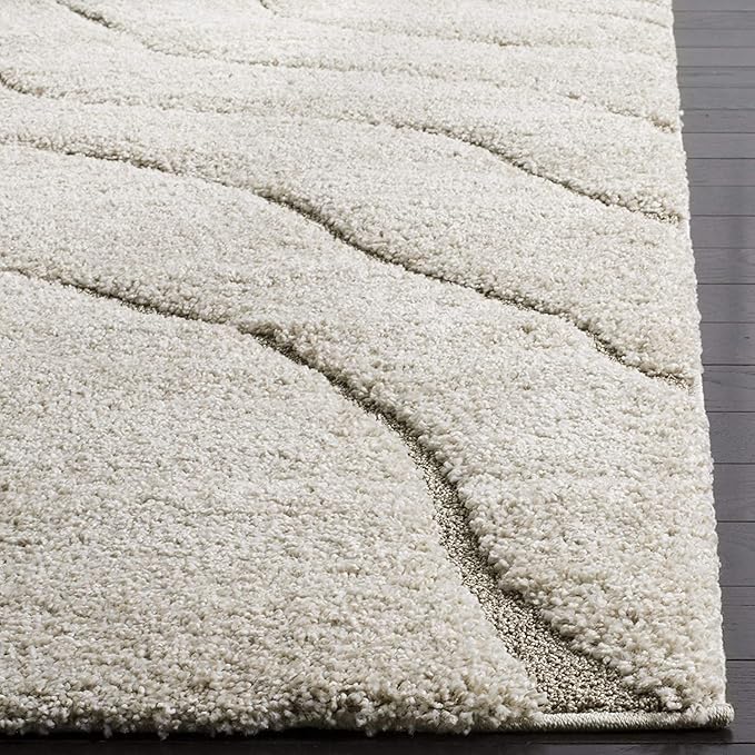 Ivory & Beige Microfiber Handcrafted Hi-Lo Wave Super Soft Shaggy Carpet