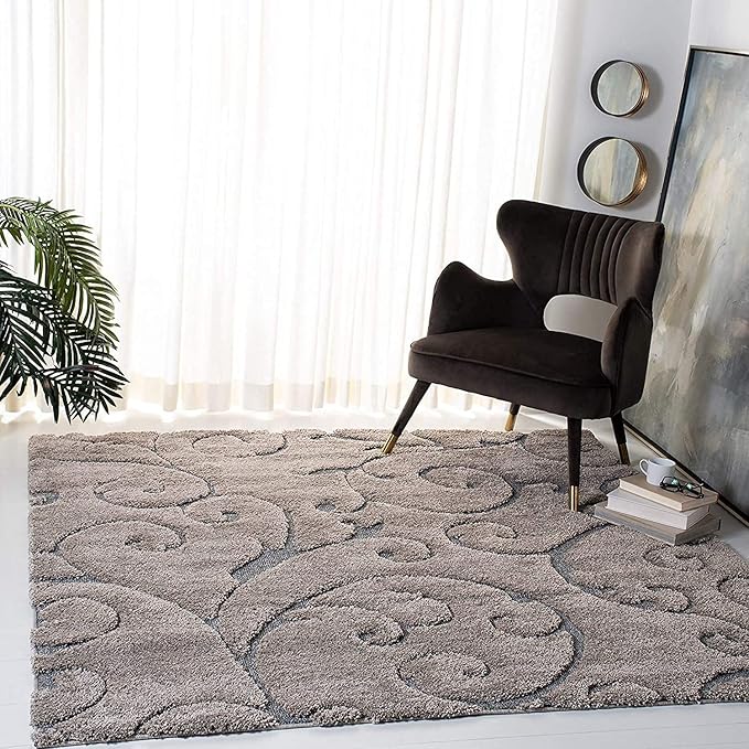 Grey Floral Microfiber Handcrafted Hi-Lo Super Soft Shaggy Carpet