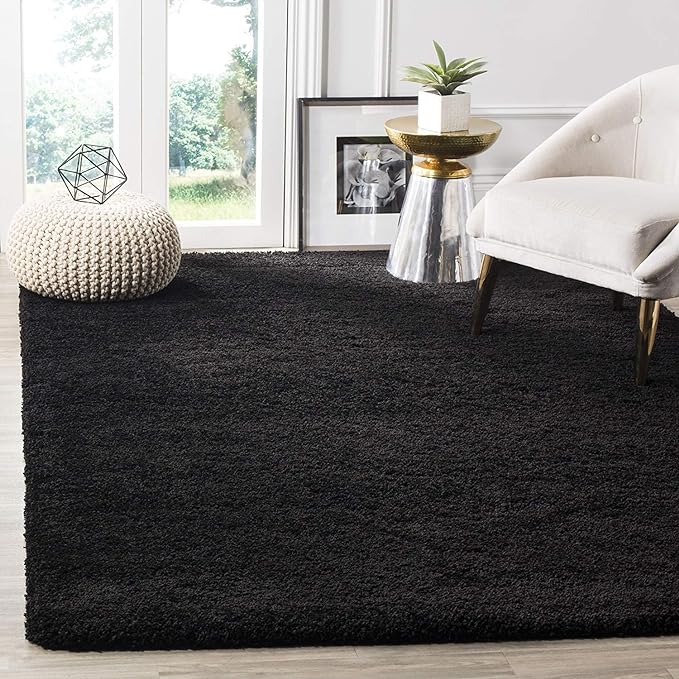 Black Microfiber Solid Handcrafted Ultra Soft Shaggy Carpet