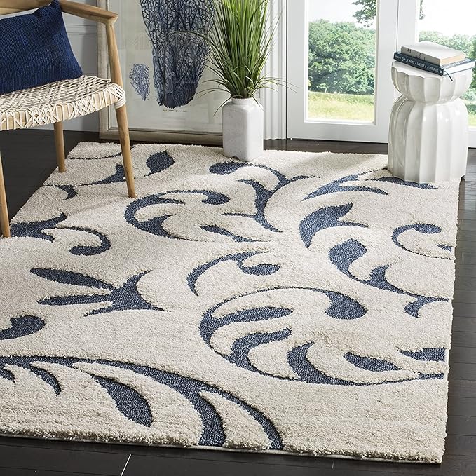 Ivory & Blue Hi-Lo Microfiber Supersoft Shaggy Carpet