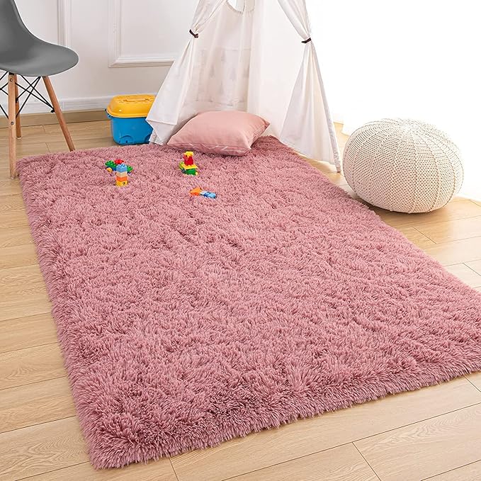 Pink Microfiber Solid Handcrafted Ultra Soft Shaggy Carpet