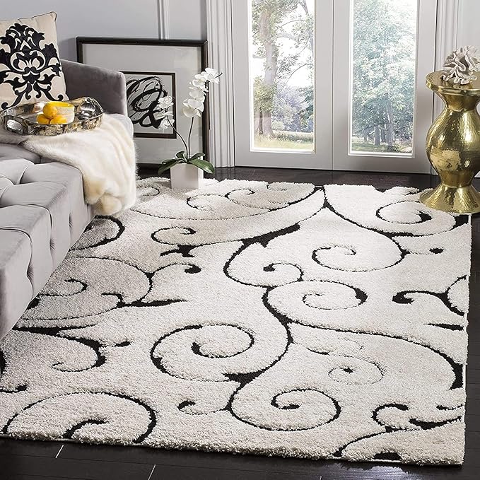 Ivory Floral Microfiber Handcrafted Hi-Lo Super Soft Shaggy Carpet