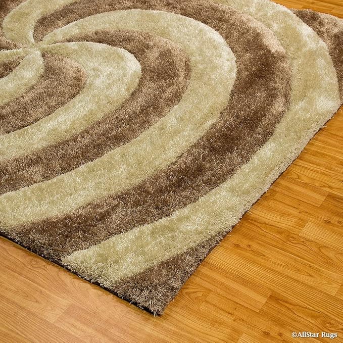 Beige & Ivory Microfiber Handcrafted Super Soft Tornado Shaggy Carpet