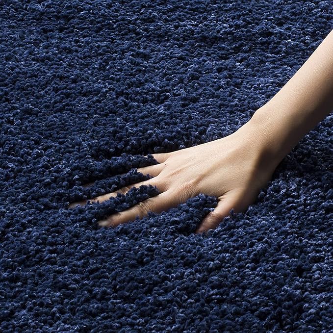 Blue Handwoven Microfiber Plush Solid High Density Shaggy Carpet