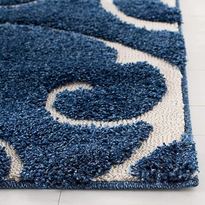 Blue Floral Microfiber Handcrafted Hi-Lo Super Soft Shaggy Carpet