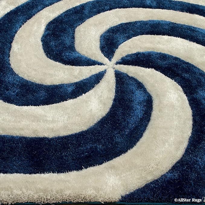 Navy & Ivory Microfiber Handcrafted Super Soft Tornado Shaggy Carpet