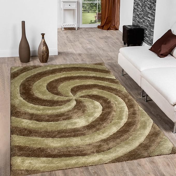 Beige & Ivory Microfiber Handcrafted Super Soft Tornado Shaggy Carpet