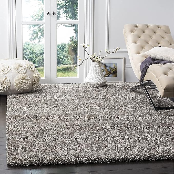 Light Grey Handwoven Microfiber Plush Solid High Density Shaggy Carpet