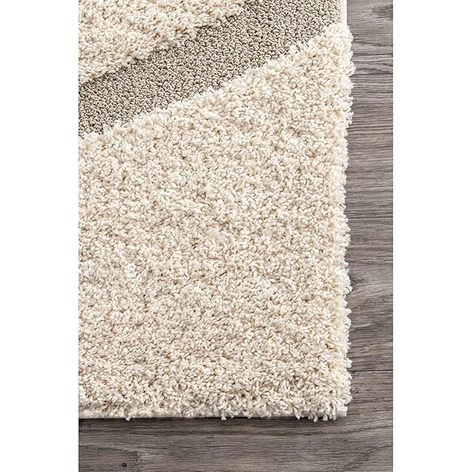 Cream Super Soft Microfiber Hi-Lo Pile Swirl Shaggy Carpet