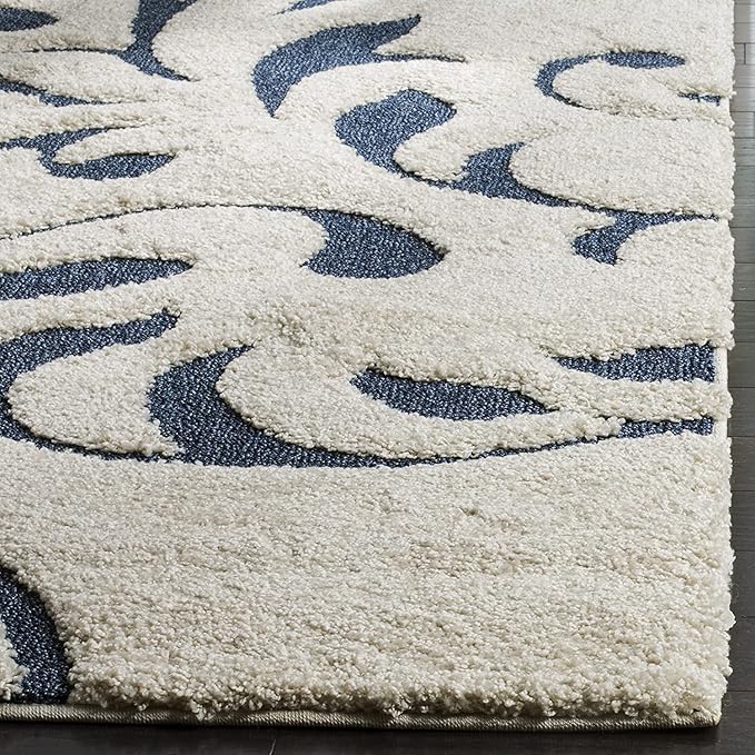 Ivory & Blue Hi-Lo Microfiber Supersoft Shaggy Carpet