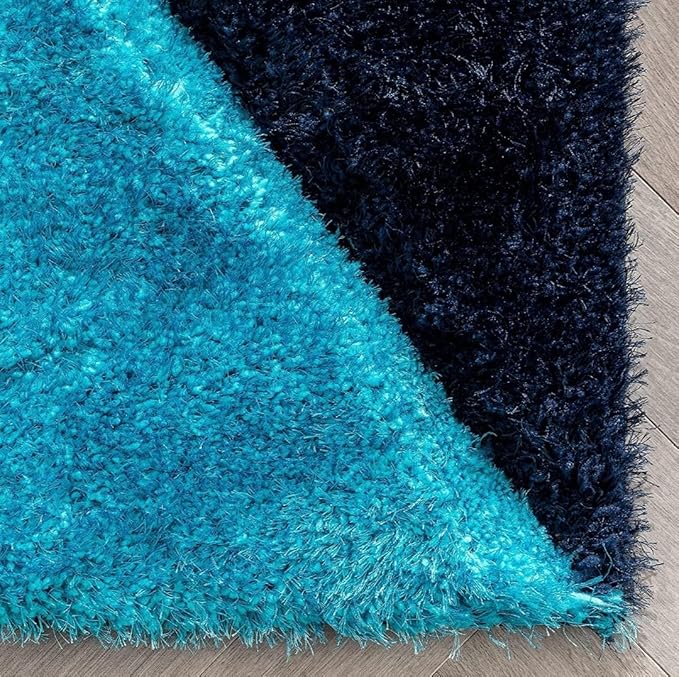 Aqua Blue Compass Geometric Microfiber Super Soft Anti Skid Shaggy Carpet