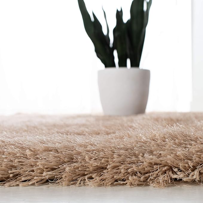 Beige Microfiber Solid Handcrafted Ultra Soft Shaggy Carpet