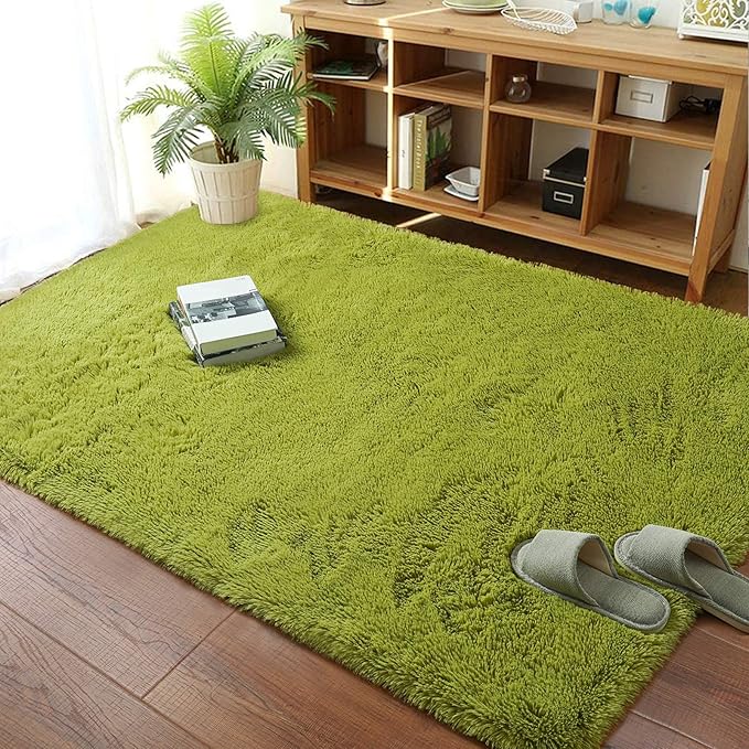 Green Microfiber Solid Handcrafted Ultra Soft Shaggy Carpet