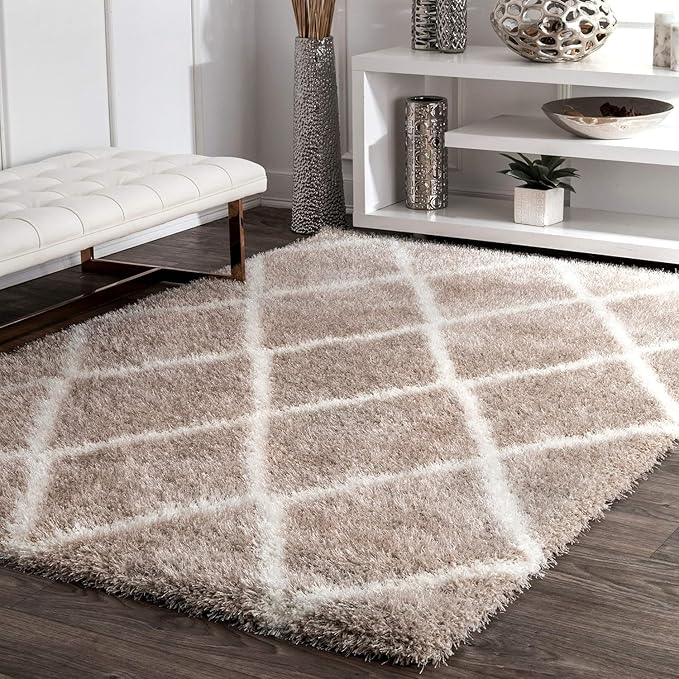 Beige & Ivory Microfiber Super Soft Anti Skid Shaggy Carpet