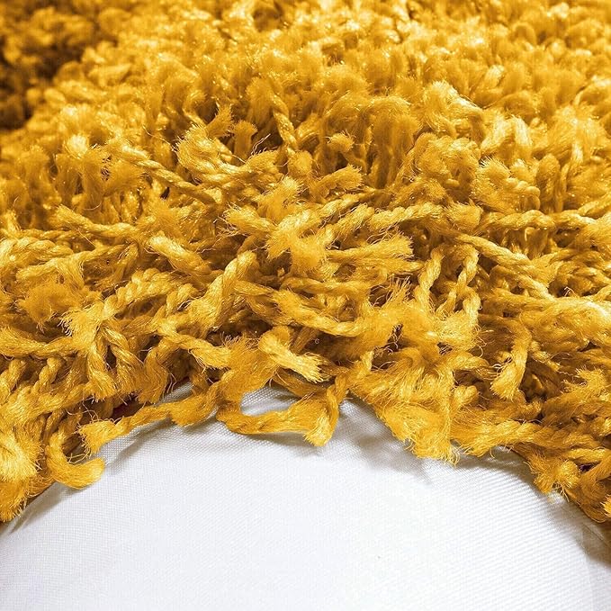 Mustard Handcrafted Round Solid Microfiber Plush Anti Skid Shaggy Carpet