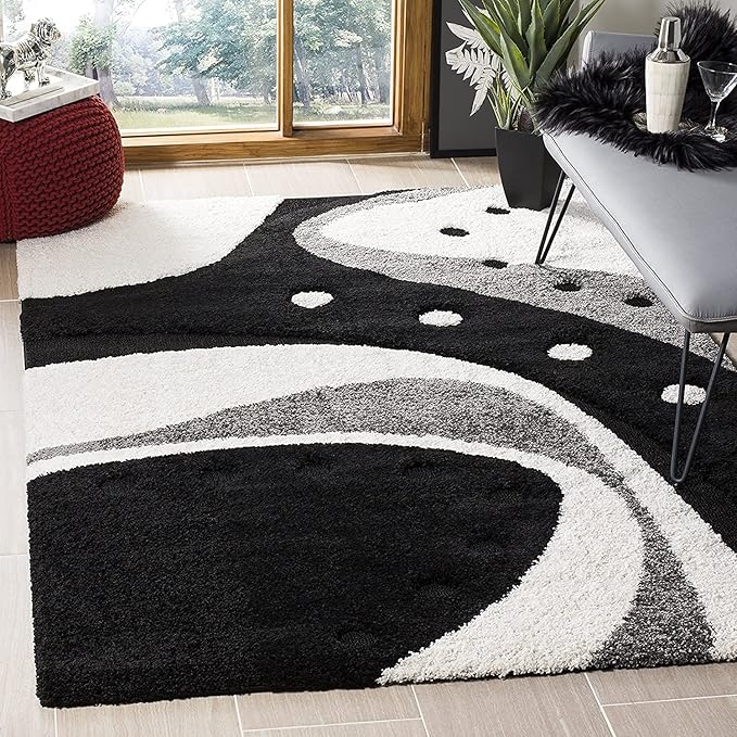 Black & Grey Milky Way Microfiber Super Soft Hi-Lo Shaggy Carpet