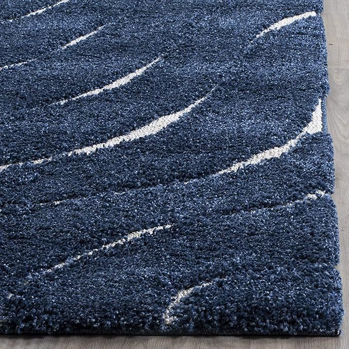 Blue Microfiber Handcrafted Hi-Lo Wave Super Soft Shaggy Carpet