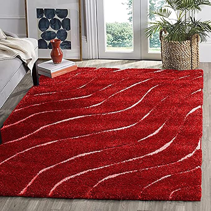 Red Wave Microfiber Super Soft Anti Skid Shaggy Carpet