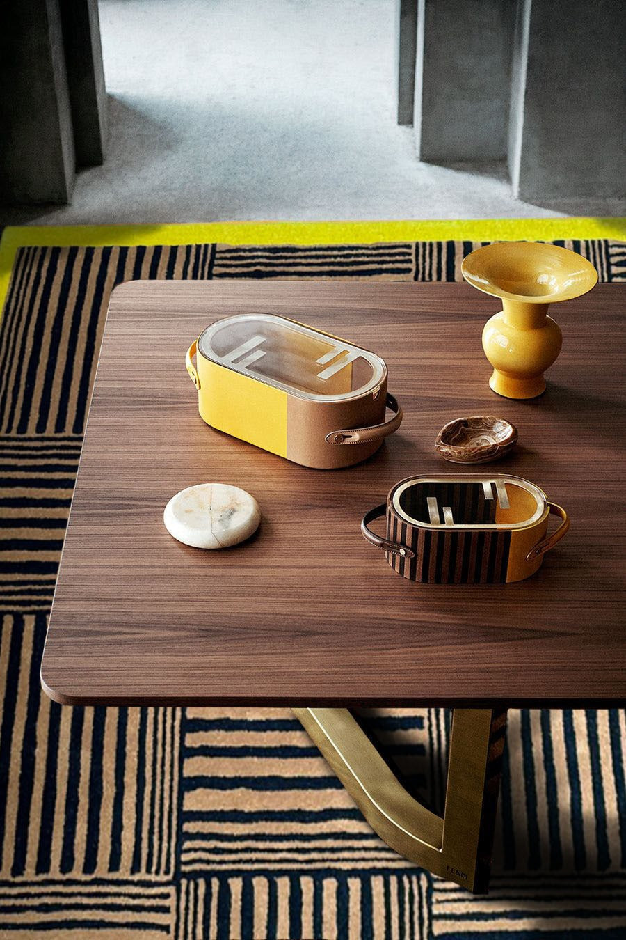 Coffee Modern Hand Tufted Striped Grid Wool Rug