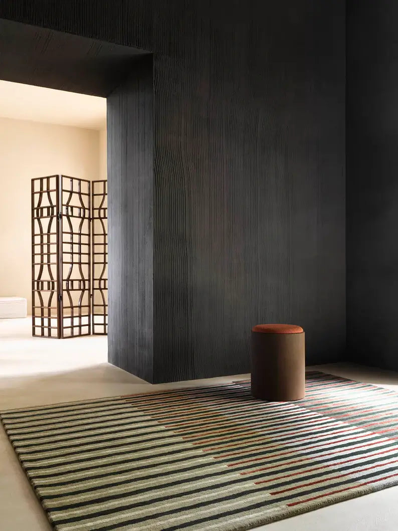 Mottu Multicoloured Striped New Zealand Wool And Viscose Silk Rug