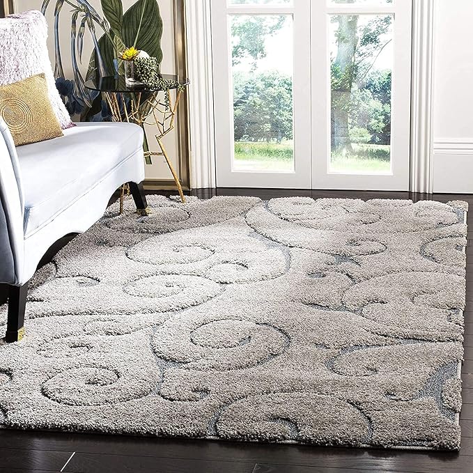 Grey Floral Microfiber Handcrafted Hi-Lo Super Soft Shaggy Carpet