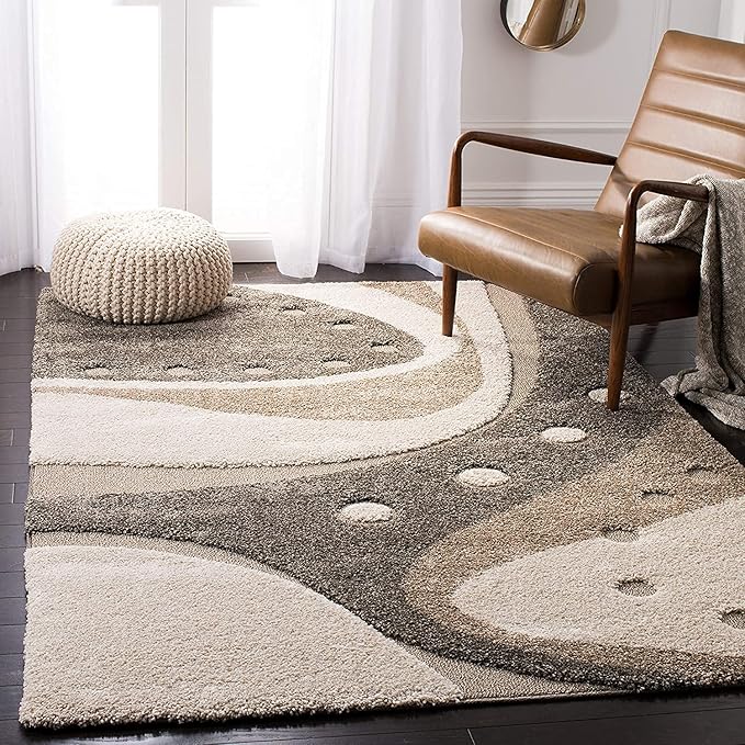 Beige & Brown Milky Way Microfiber Super Soft Hi-Lo Shaggy Carpet