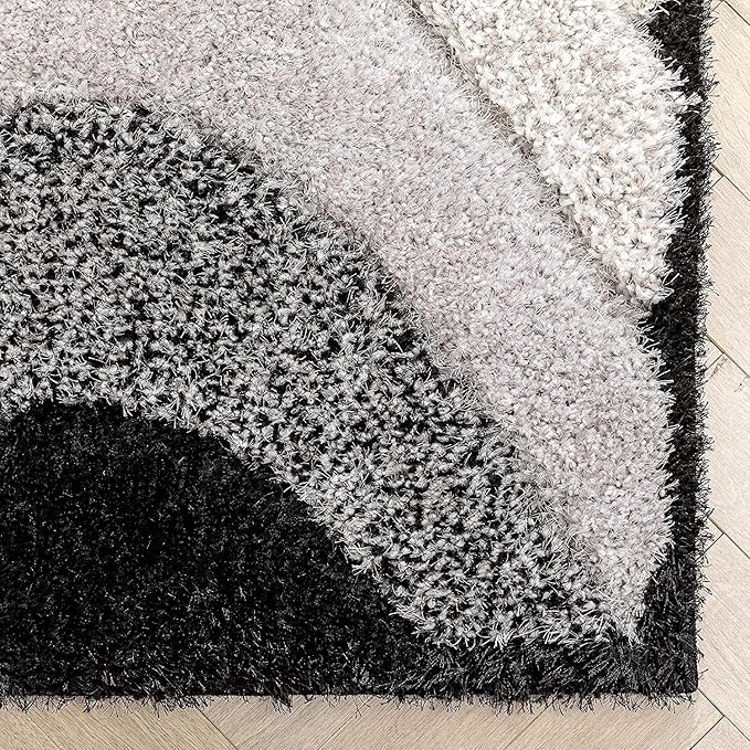 Black & Grey Wave Microfiber Super Soft Shaggy Carpet