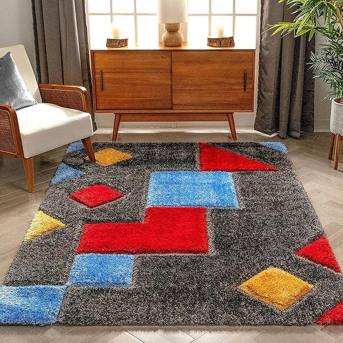 Multicolour Super Soft Microfiber Geometric Roblox Shaggy Carpet