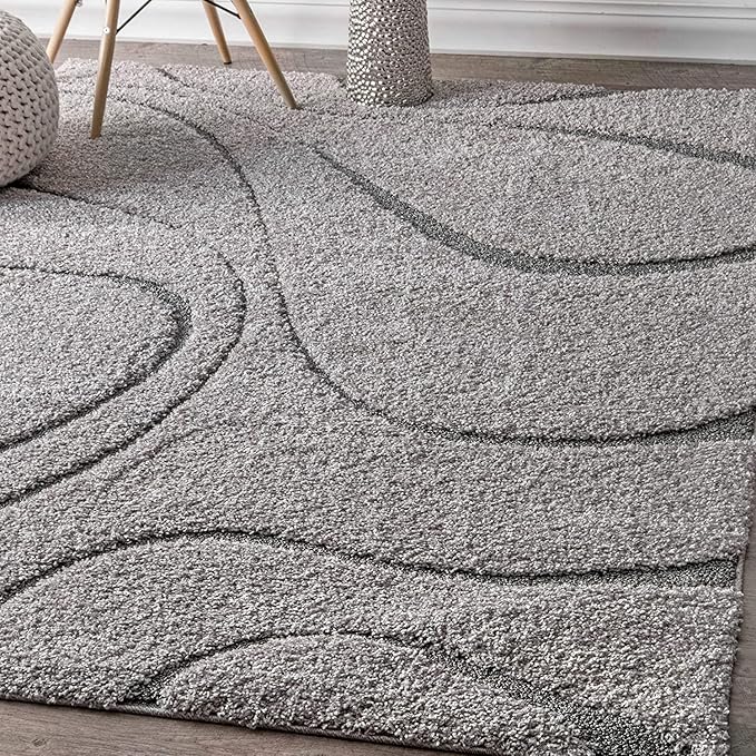 Charcoal Super Soft Microfiber Hi-Lo Pile Swirl Shaggy Carpet