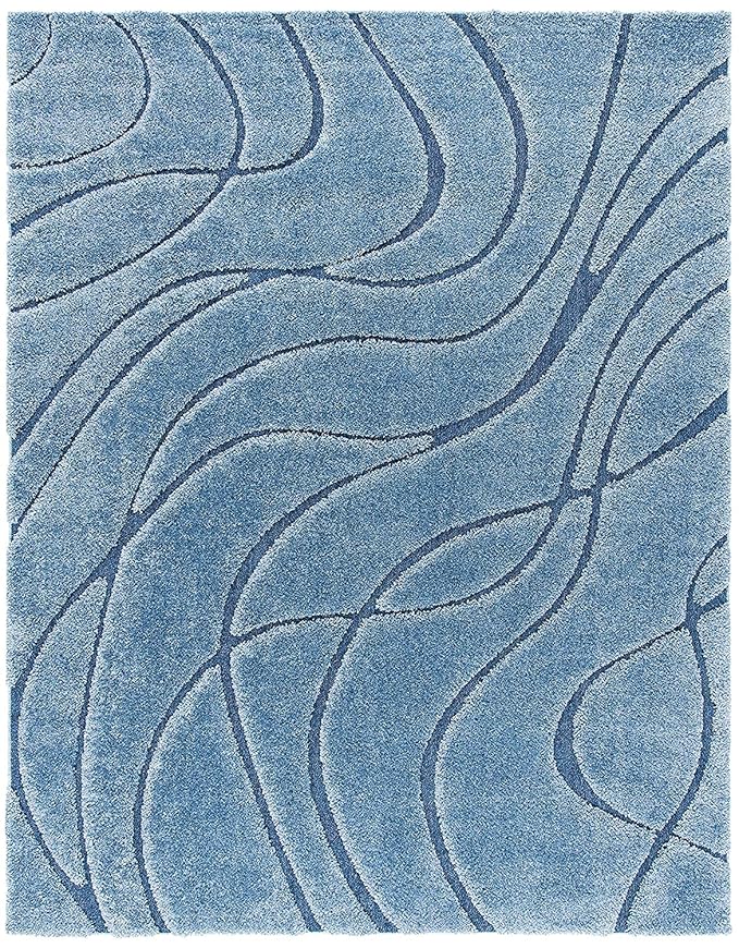 Blue Super Soft Microfiber Hi-Lo Pile Swirl Shaggy Carpet