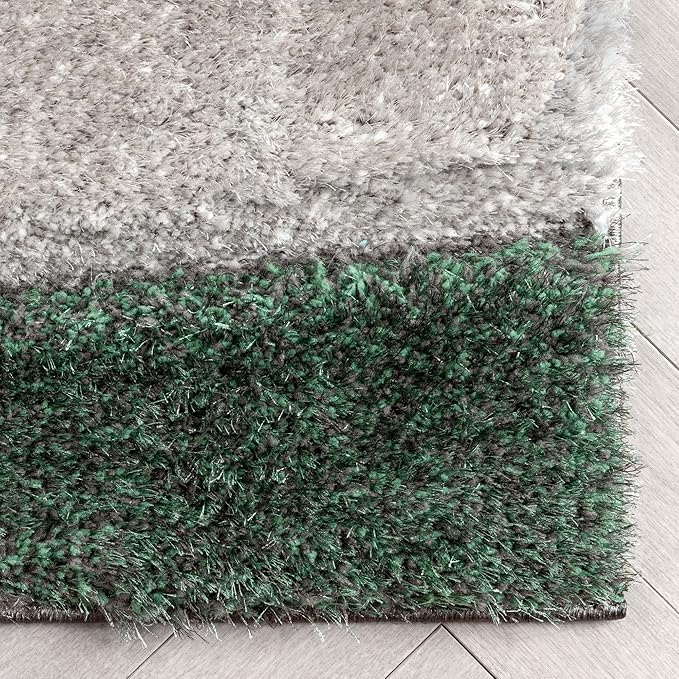 Green & Charcoal Microfiber Handcrafted Super Soft Anti Skid Shaggy Carpet