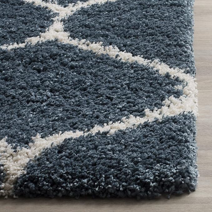 Slate Blue & Ivory Handcrafted Super Soft Microfiber Moroccan Shaggy Carpet