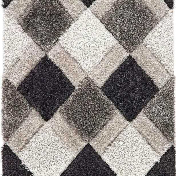 Grey & Black Handcrafted Microfiber Geometric Ultra Soft Shaggy Carpet