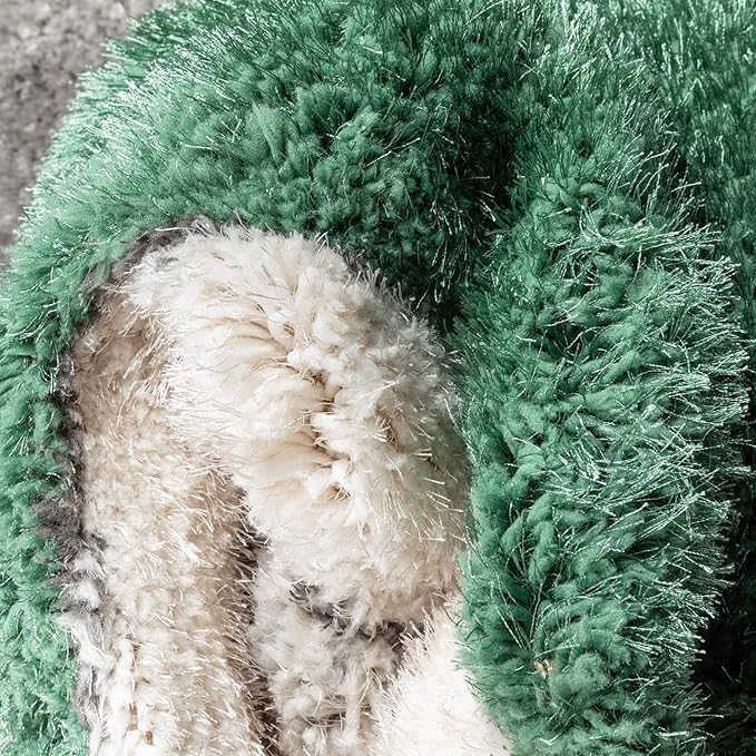 Green & Charcoal Microfiber Handcrafted Super Soft Anti Skid Shaggy Carpet