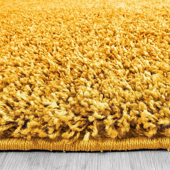 Mustard Handcrafted Round Solid Microfiber Plush Anti Skid Shaggy Carpet