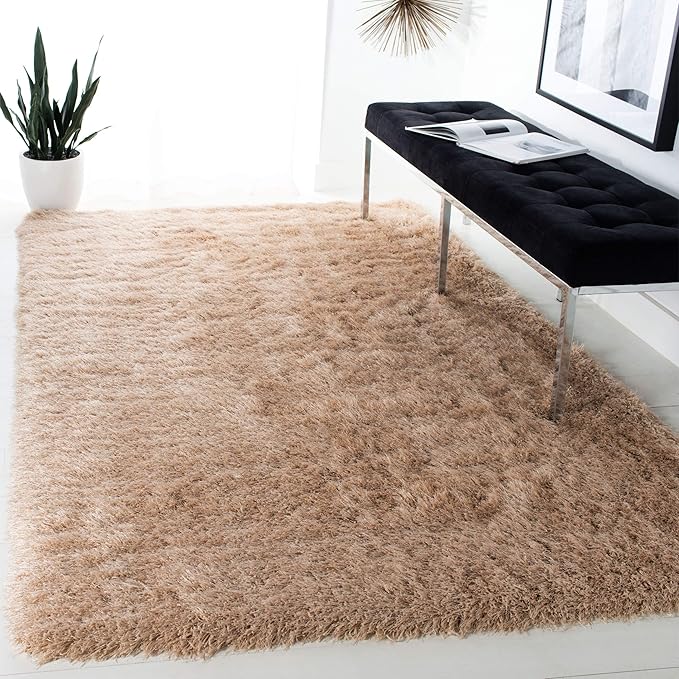 Beige Microfiber Solid Handcrafted Ultra Soft Shaggy Carpet