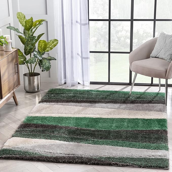 Green & Charcoal Microfiber Handcrafted Super Soft Anti Skid Shaggy Carpet