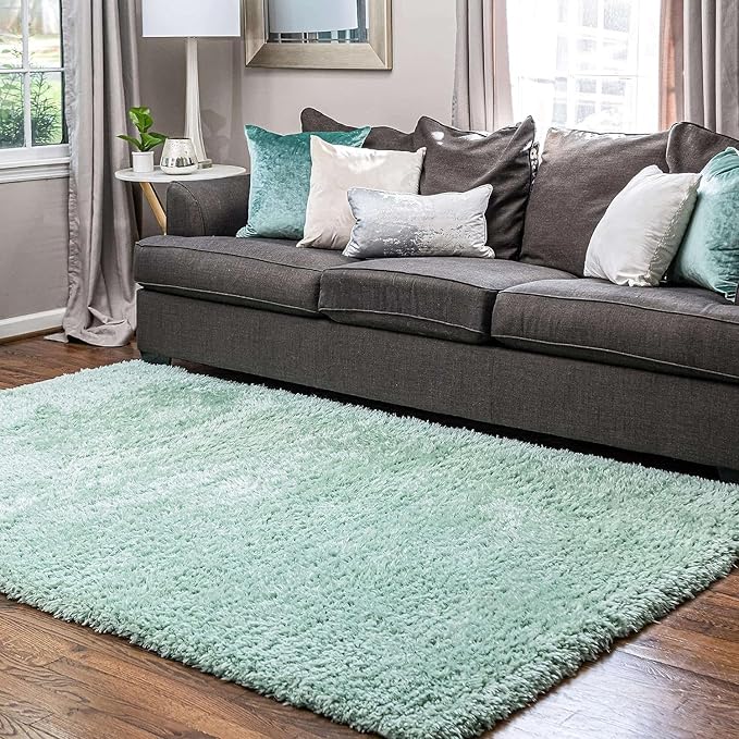 Sea Green Microfiber Anti Skid Super Soft Shaggy Carpet