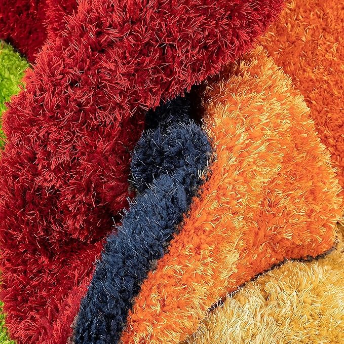 Multicolour Geometric Microfiber Super Soft Shaggy Carpet