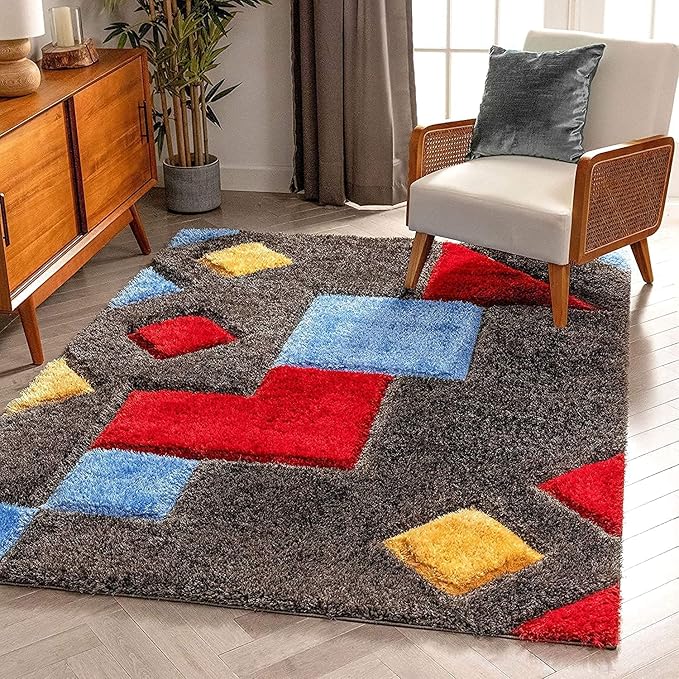 Multicolour Super Soft Microfiber Geometric Roblox Shaggy Carpet