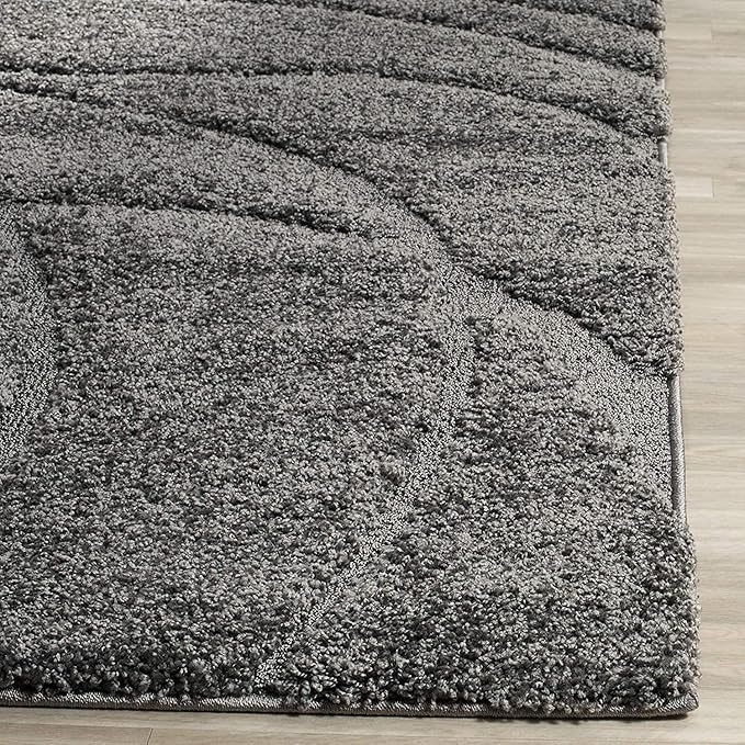 Grey Super Soft Microfiber Hi-Lo Pile Swirl Shaggy Carpet