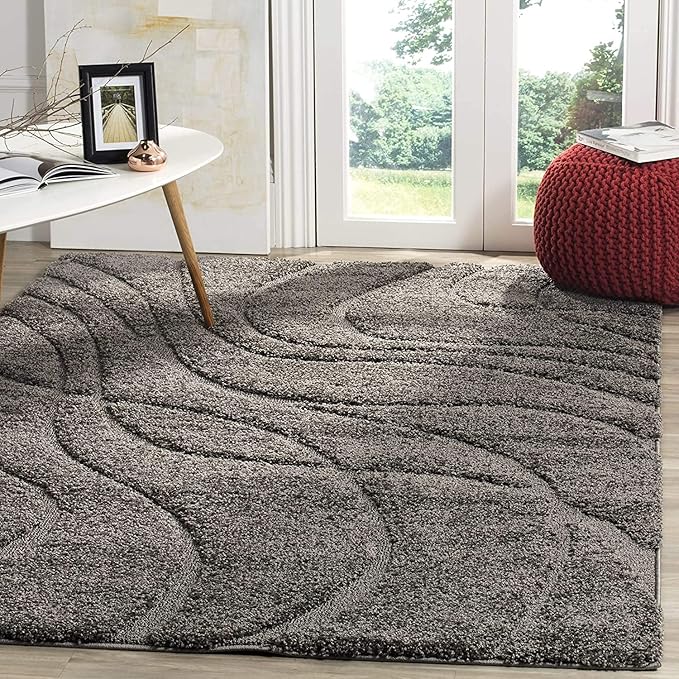 Grey Super Soft Microfiber Hi-Lo Pile Swirl Shaggy Carpet