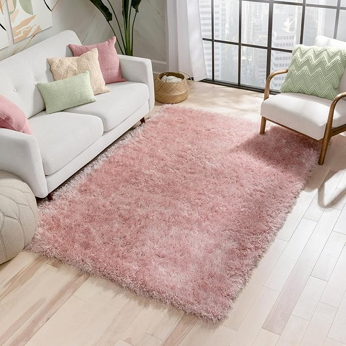 Peach Microfiber Solid Handcrafted Ultra Soft Shaggy Carpet