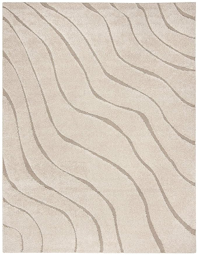 Ivory & Beige Microfiber Handcrafted Hi-Lo Wave Super Soft Shaggy Carpet