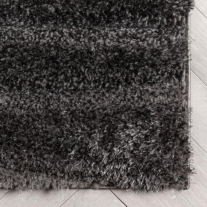 Grey & Black Microfiber Handcrafted Super Soft Anti Skid Shaggy Carpet