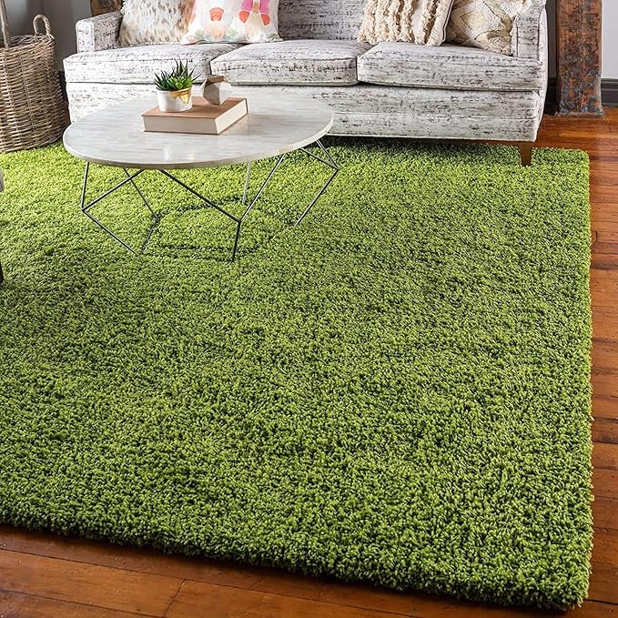 Grass Green Microfiber Solid Handcrafted Ultra Soft Shaggy Carpet